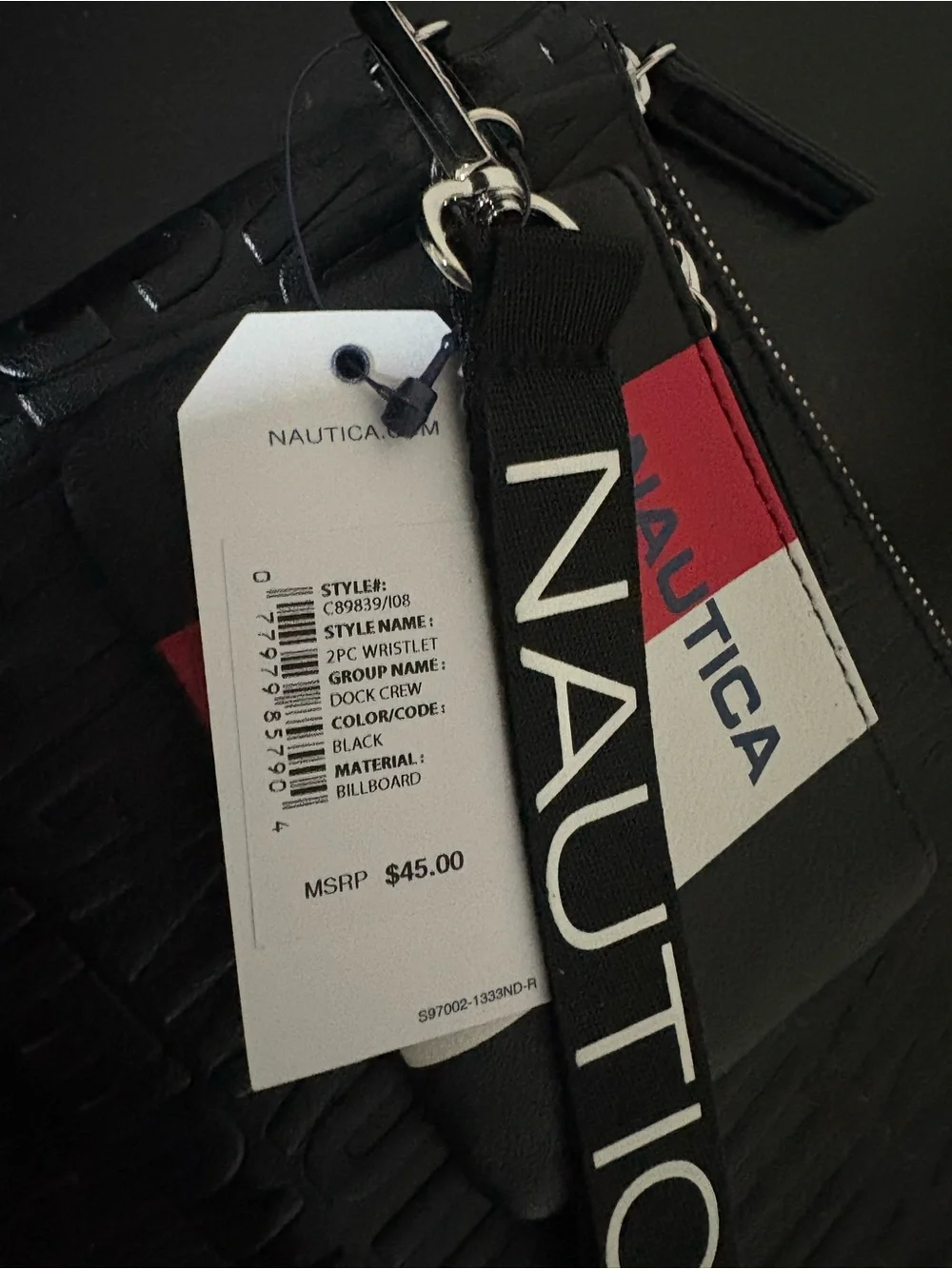 Nautica Black Embossed Leather Card & Key Pouch with Red, White & Blue Tag